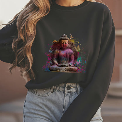 Mythstone Butterfly Meditation Buddha Fleece Lined Polyester Sweatshirt