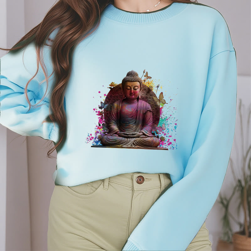 Mythstone Butterfly Meditation Buddha Fleece Lined Polyester Sweatshirt