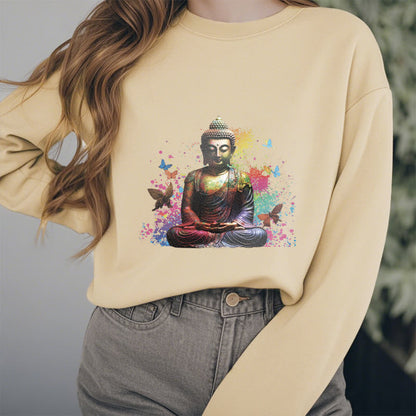 Mythstone Colorful Butterfly Flying Meditation Buddha Fleece Lined Polyester Sweatshirt