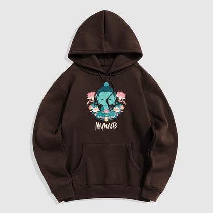 Sudadera con capucha de poliéster con forro polar y diseño de meditación de Buda y loto NAMASTE de Mythstone 