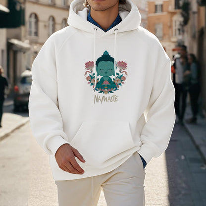 Sudadera con capucha de poliéster con forro polar y diseño de meditación de Buda y loto NAMASTE de Mythstone 