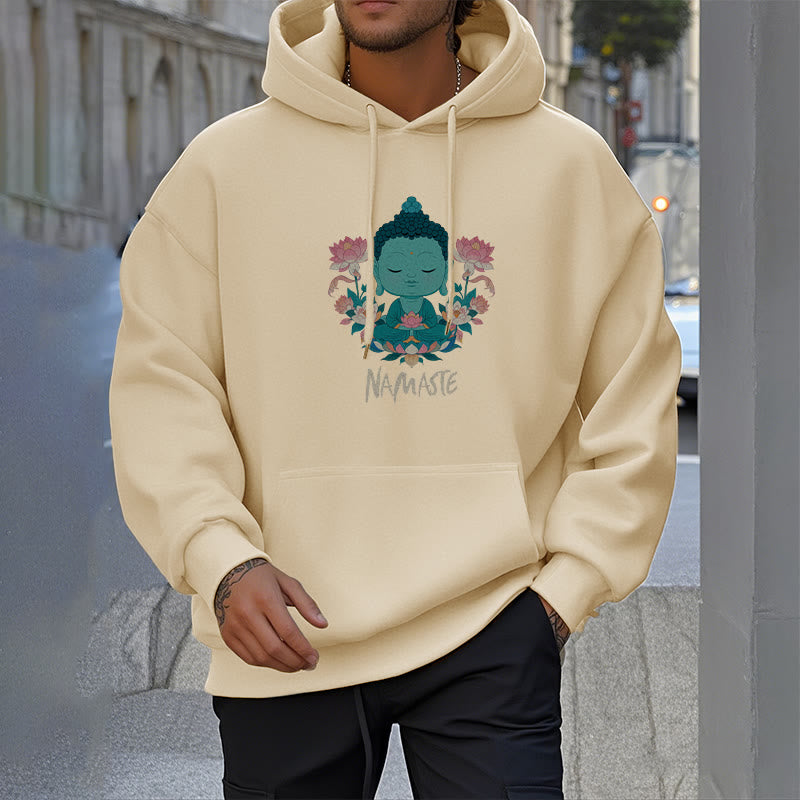 Sudadera con capucha de poliéster con forro polar y diseño de meditación de Buda y loto NAMASTE de Mythstone 