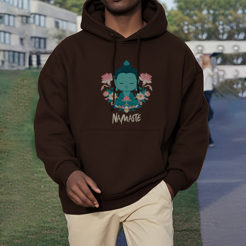 Sudadera con capucha de poliéster con forro polar y diseño de meditación de Buda y loto NAMASTE de Mythstone 