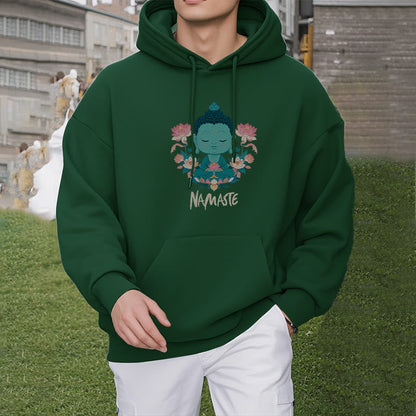 Sudadera con capucha de poliéster con forro polar y diseño de meditación de Buda y loto NAMASTE de Mythstone 