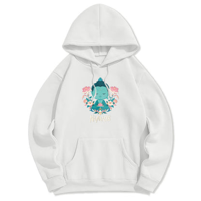 Sudadera con capucha de poliéster con forro polar y diseño de meditación de Buda y loto NAMASTE de Mythstone 