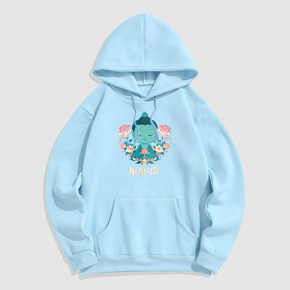 Sudadera con capucha de poliéster con forro polar y diseño de meditación de Buda y loto NAMASTE de Mythstone 