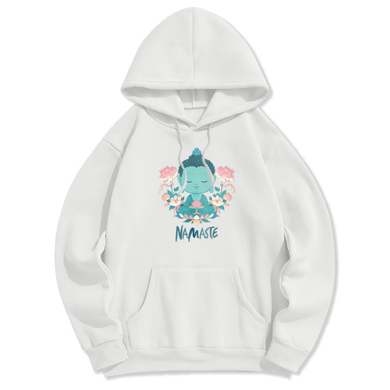 Sudadera con capucha de poliéster con forro polar y diseño de meditación de Buda y loto NAMASTE de Mythstone 