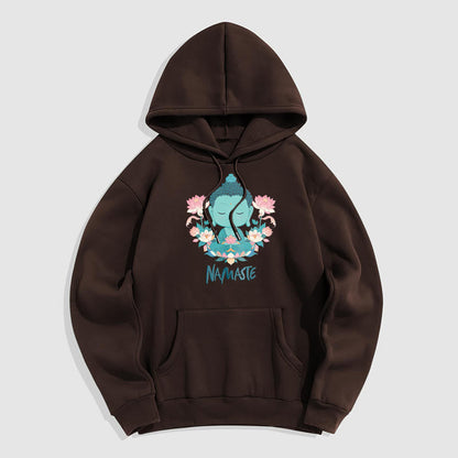 Sudadera con capucha de poliéster con forro polar y diseño de meditación de Buda y loto NAMASTE de Mythstone 