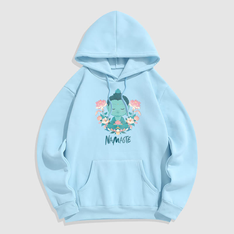 Sudadera con capucha de poliéster con forro polar y diseño de meditación de Buda y loto NAMASTE de Mythstone 