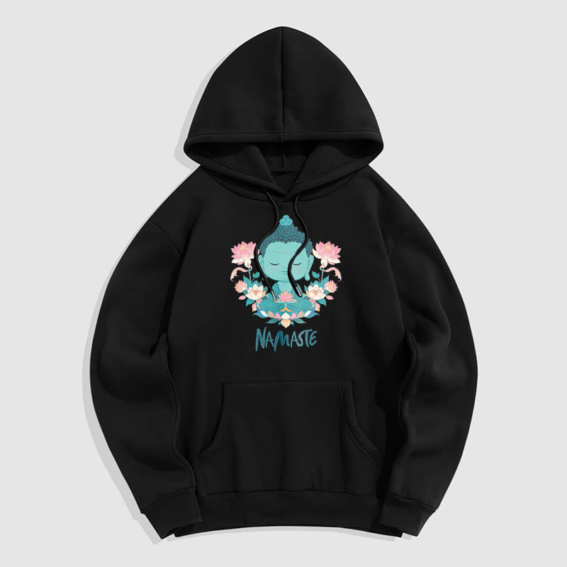 Sudadera con capucha de poliéster con forro polar y diseño de meditación de Buda y loto NAMASTE de Mythstone 