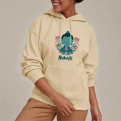 Sudadera con capucha de poliéster con forro polar y diseño de meditación de Buda y loto NAMASTE de Mythstone 