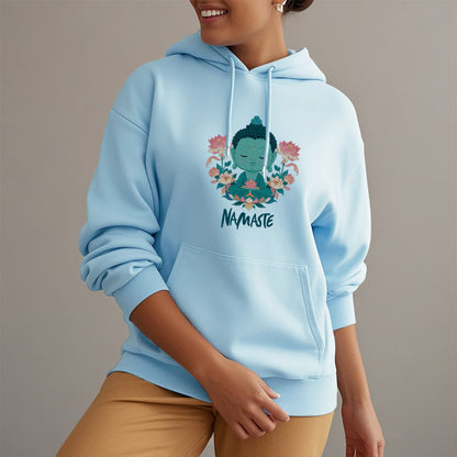 Sudadera con capucha de poliéster con forro polar y diseño de meditación de Buda y loto NAMASTE de Mythstone 