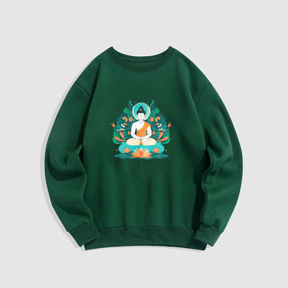 Mythstone Lotus Buddha Round Neck Fleece Lined Sweatshirt