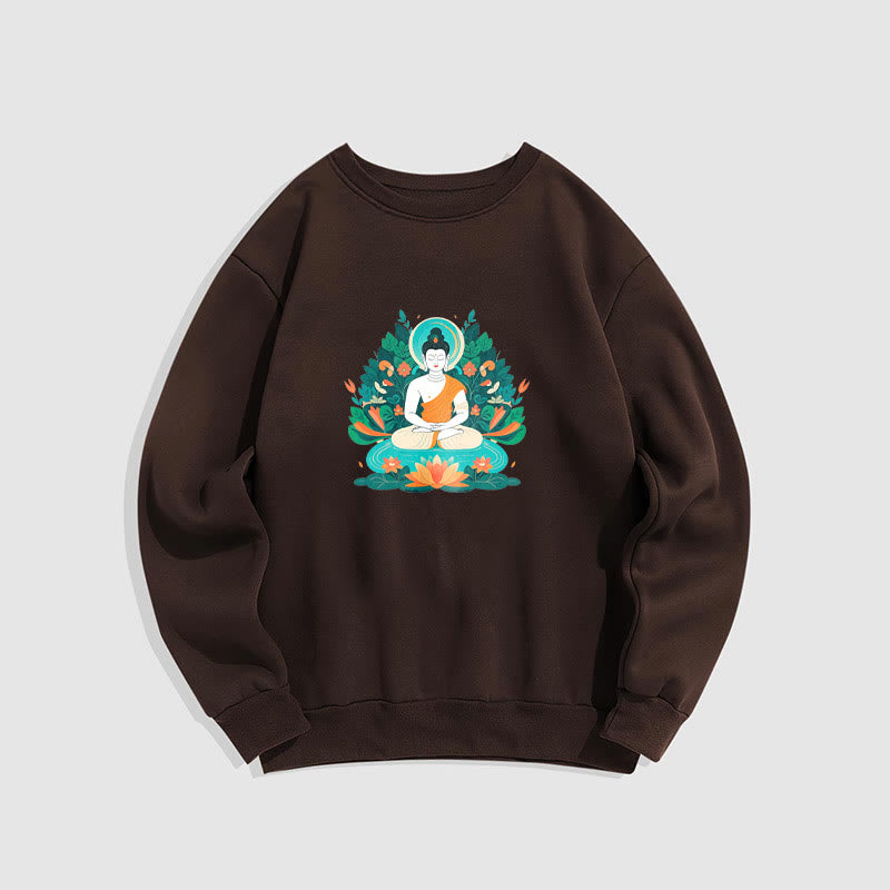 Mythstone Lotus Buddha Round Neck Fleece Lined Sweatshirt