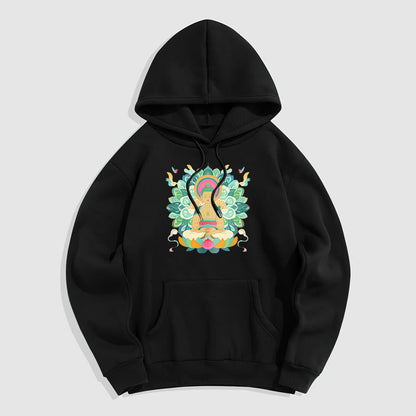 Mythstone Butterfly Lotus Buddha-Inspired Fleece Lined Polyester Hoodie