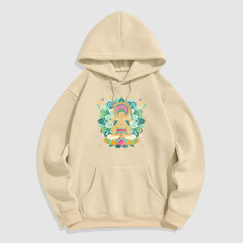 Mythstone Butterfly Lotus Buddha-Inspired Fleece Lined Polyester Hoodie