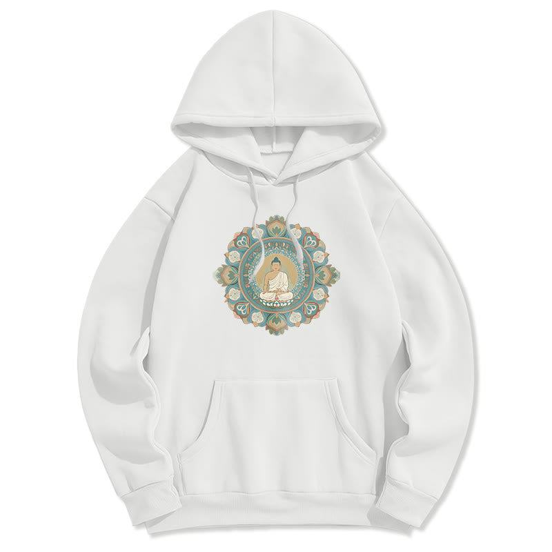 Sudadera con capucha de poliéster con forro polar y diseño de Buda y flor de mandala de Mythstone 