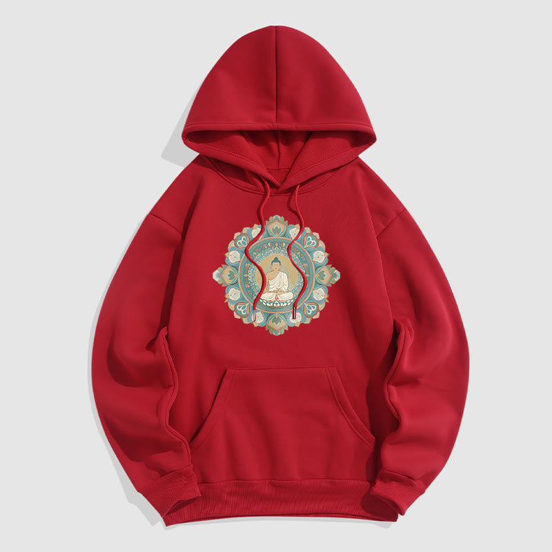 Sudadera con capucha de poliéster con forro polar y diseño de Buda y flor de mandala de Mythstone 