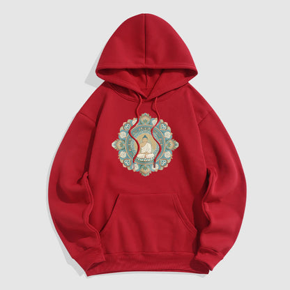 Sudadera con capucha de poliéster con forro polar y diseño de Buda y flor de mandala de Mythstone 