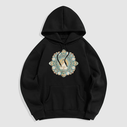 Sudadera con capucha de poliéster con forro polar y diseño de Buda y flor de mandala de Mythstone 