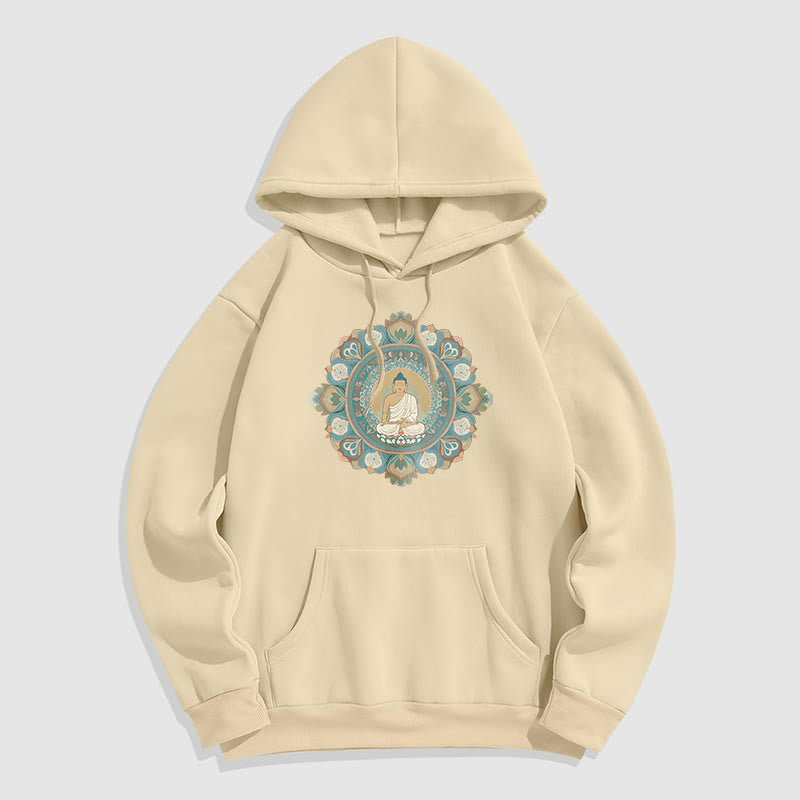 Sudadera con capucha de poliéster con forro polar y diseño de Buda y flor de mandala de Mythstone 