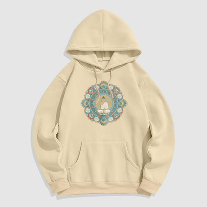 Sudadera con capucha de poliéster con forro polar y diseño de Buda y flor de mandala de Mythstone 