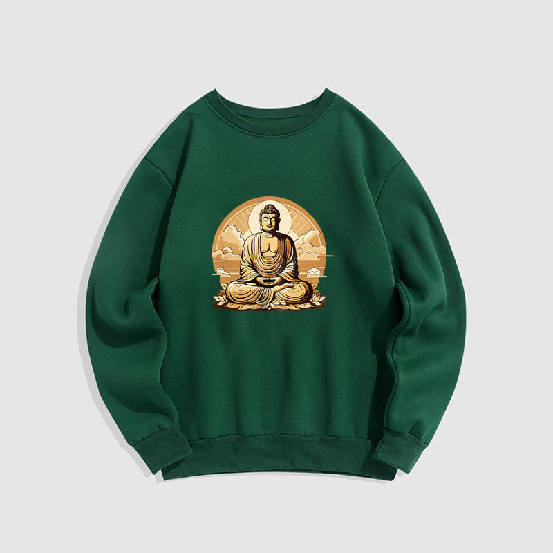 Mythstone Sun Auspicious Clouds Buddha Round Neck Fleece Lined Sweatshirt