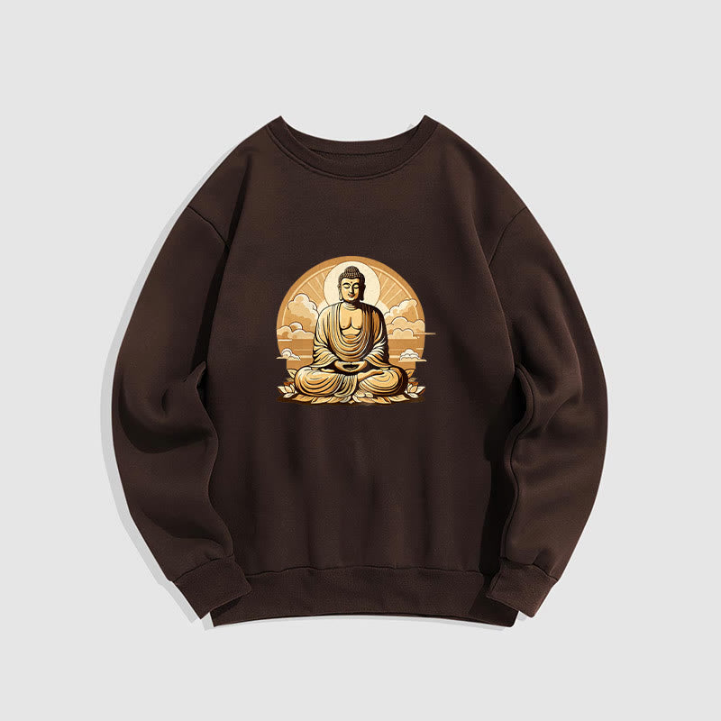 Mythstone Sun Auspicious Clouds Buddha Round Neck Fleece Lined Sweatshirt