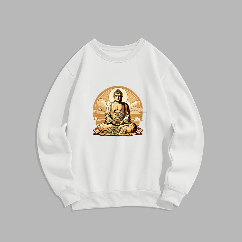 Mythstone Sun Auspicious Clouds Buddha Round Neck Fleece Lined Sweatshirt