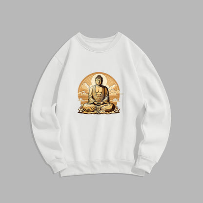 Mythstone Sun Auspicious Clouds Buddha Round Neck Fleece Lined Sweatshirt