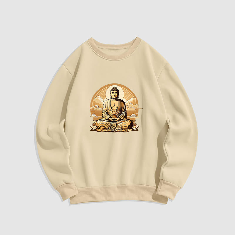 Mythstone Sun Auspicious Clouds Buddha Round Neck Fleece Lined Sweatshirt