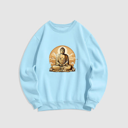 Mythstone Sun Auspicious Clouds Buddha Round Neck Fleece Lined Sweatshirt