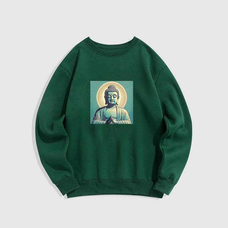 Mythstone Aura Green Buddha Round Neck Fleece Lined Sweatshirt