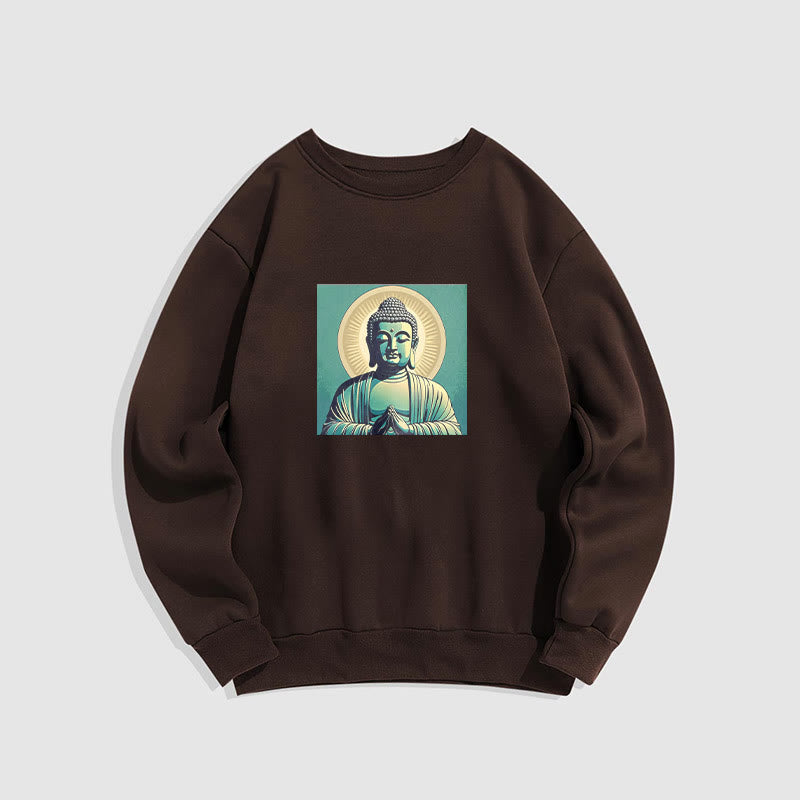 Mythstone Aura Green Buddha Round Neck Fleece Lined Sweatshirt