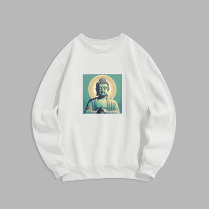 Mythstone Aura Green Buddha Round Neck Fleece Lined Sweatshirt