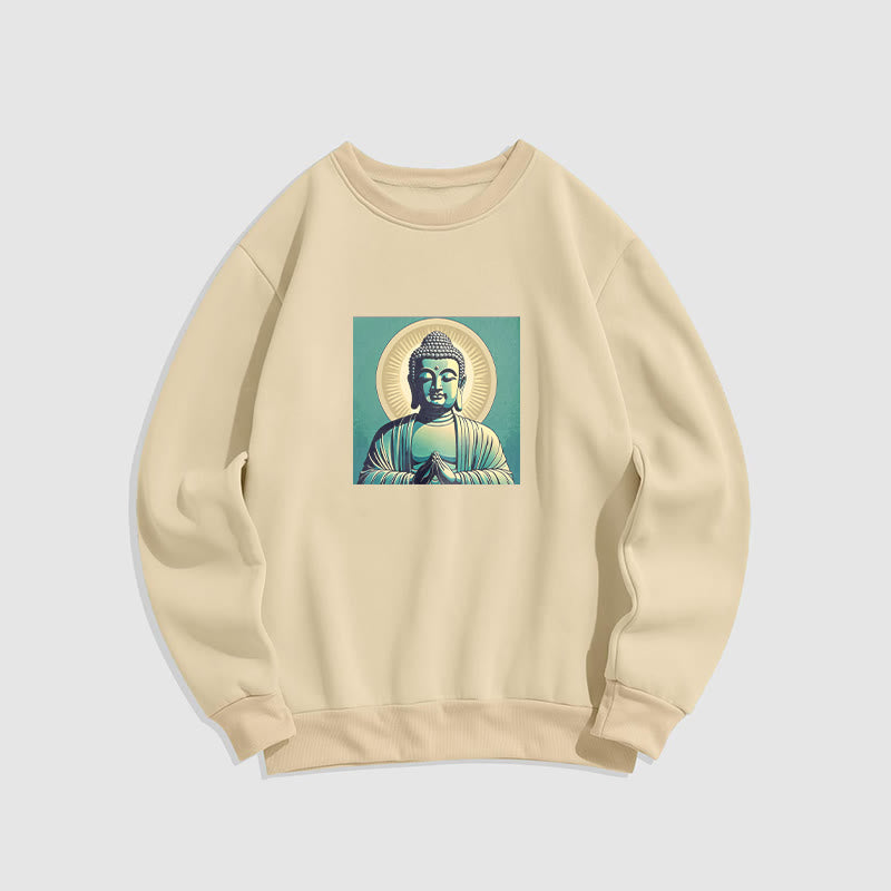 Mythstone Aura Green Buddha Round Neck Fleece Lined Sweatshirt