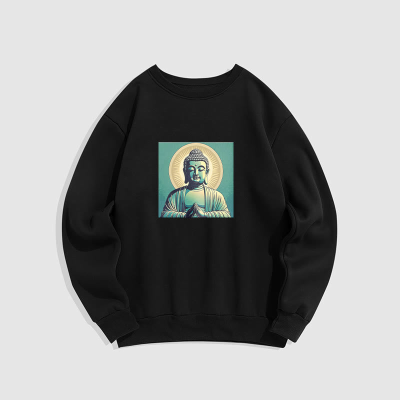 Mythstone Aura Green Buddha Round Neck Fleece Lined Sweatshirt