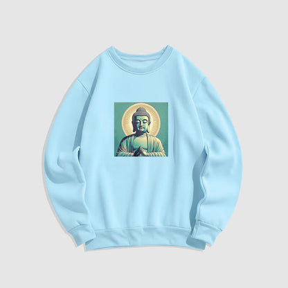 Mythstone Aura Green Buddha Round Neck Fleece Lined Sweatshirt