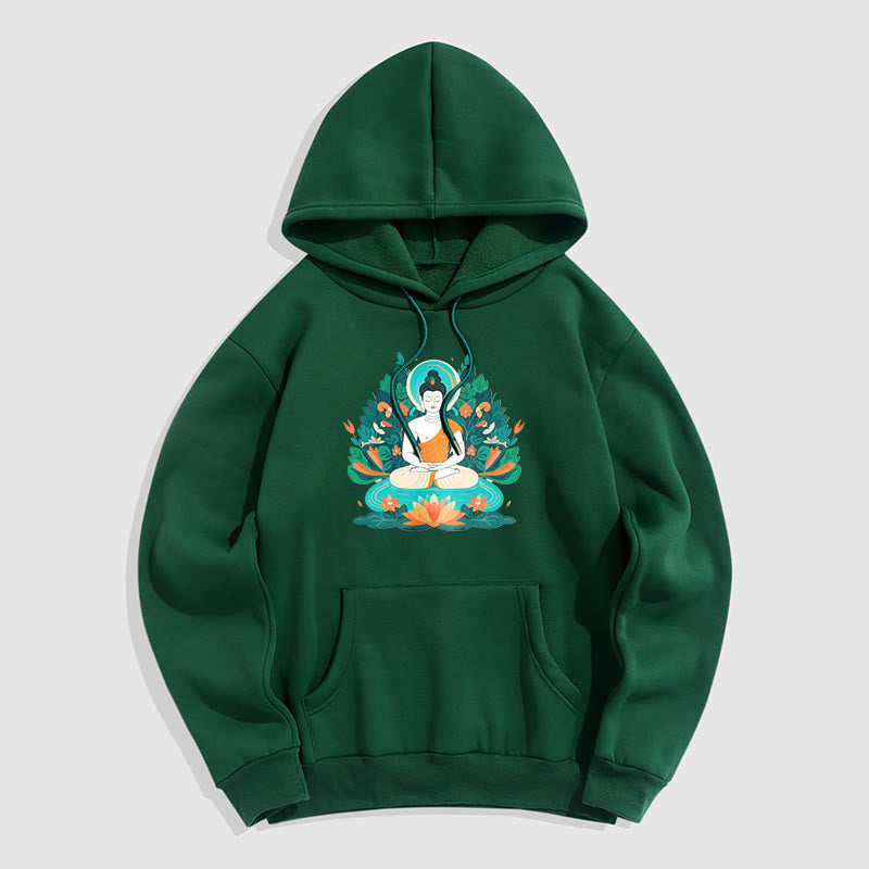 Sudadera con capucha de poliéster con forro polar y diseño de bodhisattva, flor, hierba y loto de Mythstone 