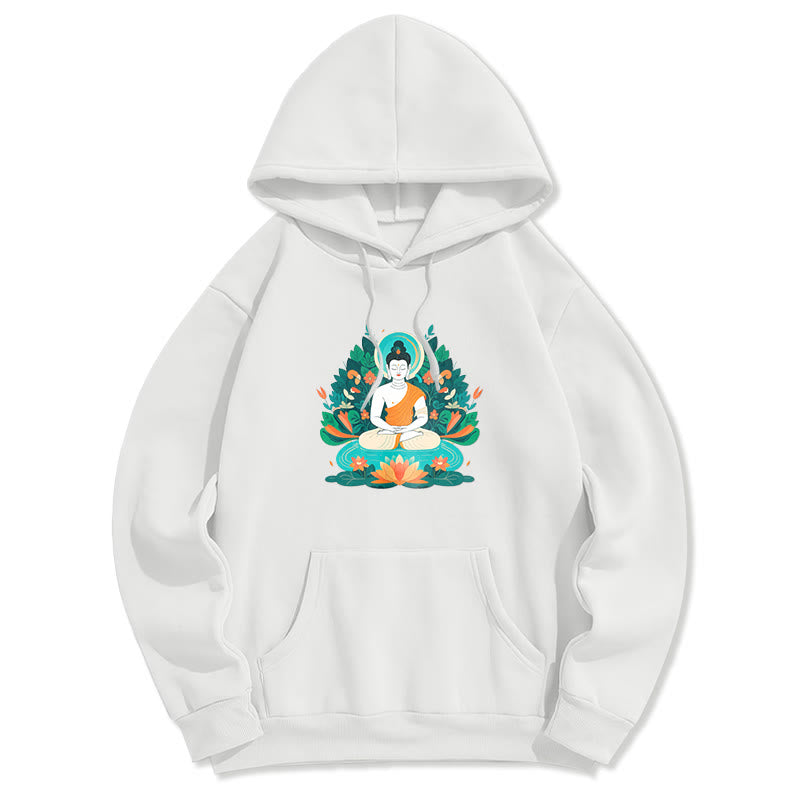 Sudadera con capucha de poliéster con forro polar y diseño de bodhisattva, flor, hierba y loto de Mythstone 