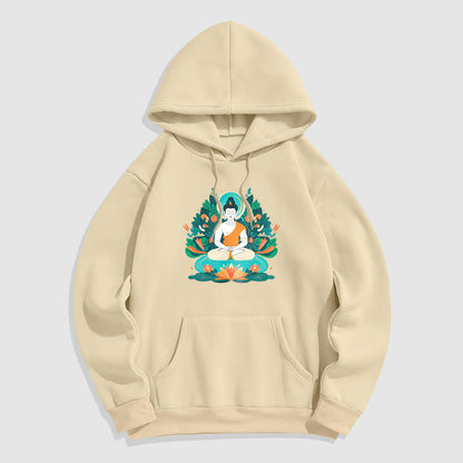 Sudadera con capucha de poliéster con forro polar y diseño de bodhisattva, flor, hierba y loto de Mythstone 