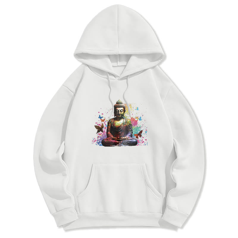 Mythstone Colorful Butterfly Flying Meditation Buddha Polyester Fleece Lined Hoodie