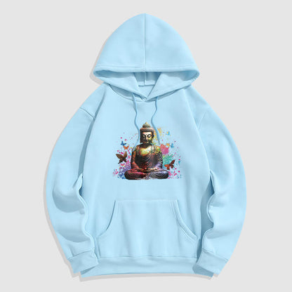 Mythstone Colorful Butterfly Flying Meditation Buddha Polyester Fleece Lined Hoodie