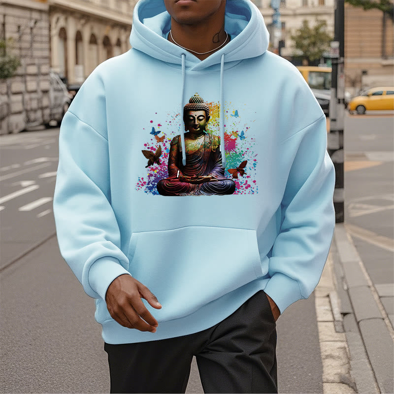 Mythstone Colorful Butterfly Flying Meditation Buddha Polyester Fleece Lined Hoodie