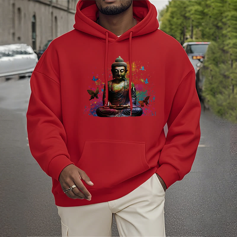 Mythstone Colorful Butterfly Flying Meditation Buddha Polyester Fleece Lined Hoodie