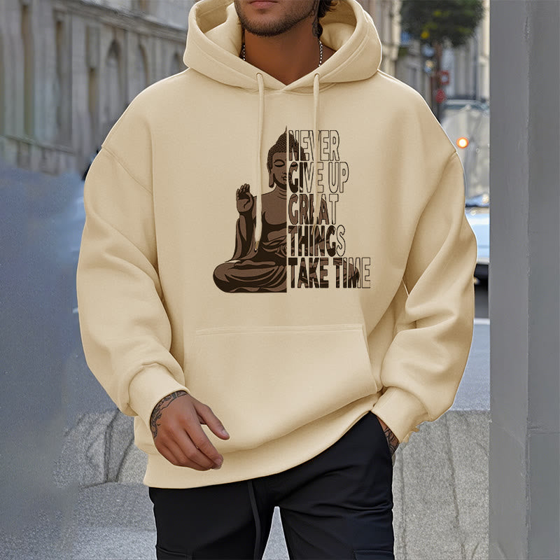 Mythstone NEVER GIVE UP GREAT THINGS TAKE TIME Polyester Fleece Lined Hoodie