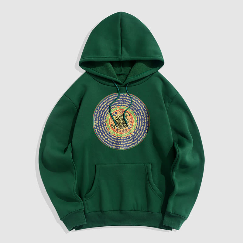 Sudadera con capucha de poliéster con forro polar y en sánscrito Om Mani Padme Hum de Mythstone 108 