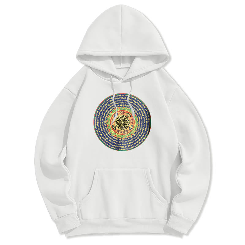 Sudadera con capucha de poliéster con forro polar y en sánscrito Om Mani Padme Hum de Mythstone 108 