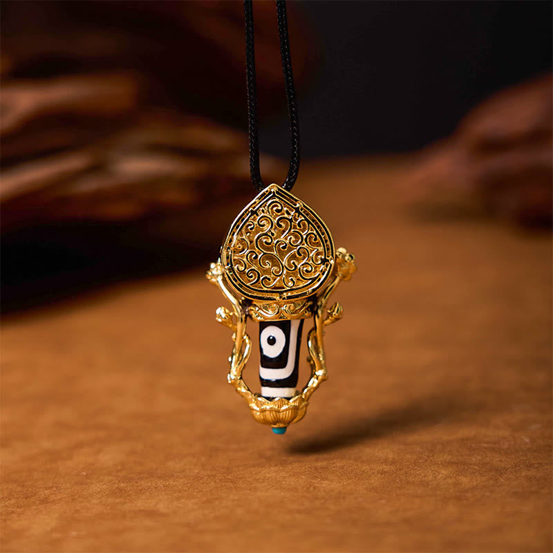 Collar con colgante de cuerda de compasión con patrón de bodhisattva Manjusri y cuentas Dzi tibetanas de Mythstone 