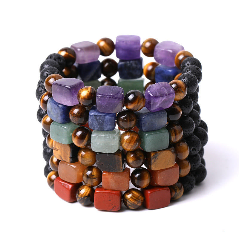 Mythstone Various Crystals Cube Amethyst Lava Rock Support Bracelet